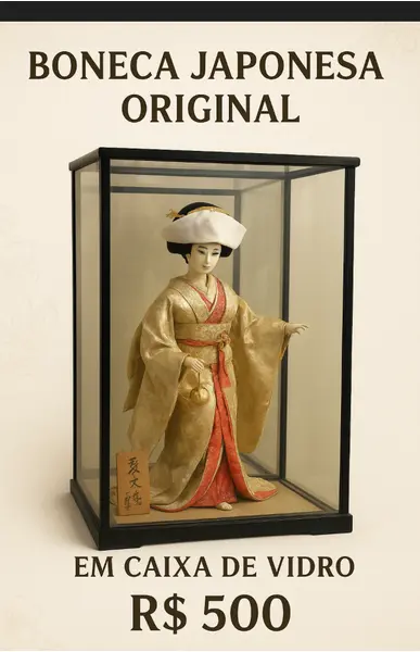 Foto de um(a) Boneca gueixa japonesa em caixa de vidro NINGYŌ (Boneca Japonesa de Noiva Tradicional, da categoria de Escultura. Linda boneca japonesa de noiva (Hanayome Ningyō) em vitrine de vidro, peça vintage artesanal japonesa. Representa a noiva... Mostrado de uma perspectiva diferente. Vendido no marketplace Trésors.