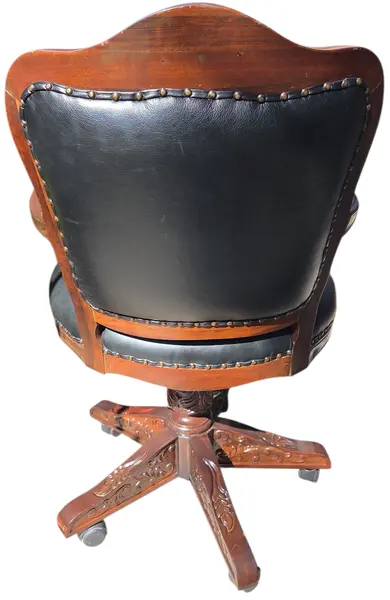 Foto de um(a) Cadeira de Escritório Giratória em Jequitibá Maciço e Couro Legítimo – Entalhada à Mão, da categoria de Cadeiras de escritório. Esta magnífica cadeira de escritório é uma peça que une a nobreza da madeira de Jequitibá maciça com o conforto e prestígio... Mostrado de uma perspectiva diferente. Vendido no marketplace Trésors.
