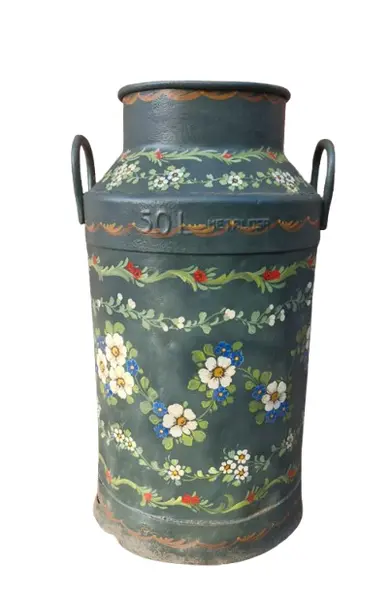 Foto de um(a) Belo latão de leite antigo pintado à mão, da categoria de Vasos. Lindo latão de leite antigo, que foi transformado em um objeto decorativo através de uma técnica de pintura artesanal que... Vendido no marketplace Trésors.