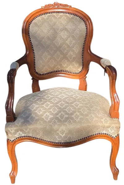 Foto de um(a) Magnífica Poltrona “Decorações Imperial” – Dante Millarch | Clássico, da categoria de Poltronas. Magnífica poltrona “Decorações Imperial”, criação atribuída a Dante Millarch, exemplar de mobiliário clássico de alto... Mostrado de uma perspectiva diferente. Vendido no marketplace Trésors.