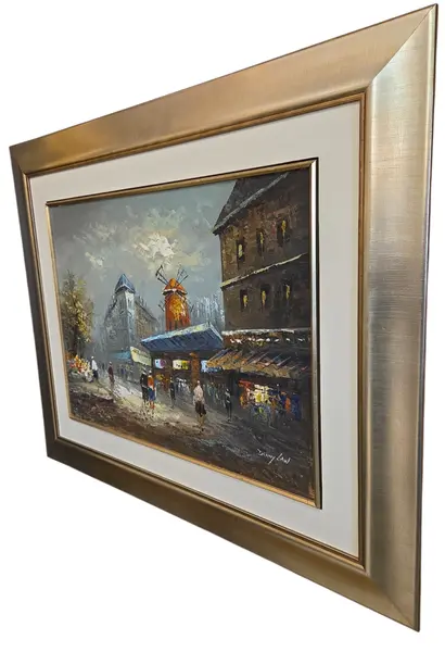 Foto de um(a) Quadro Pintura Óleo sobre Tela "Paris, Moulin Rouge" – Danny Law (Assinado), da categoria de Pinturas. Uma vibrante e nostálgica obra de arte em estilo impressionista assinada por Danny Law, retratando a efervescência das ruas... Mostrado de uma perspectiva diferente. Vendido no marketplace Trésors.