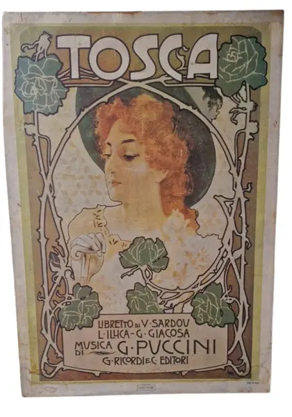 Foto de um(a) Belíssimo quadro vintage do icônico pôster italiano da ópera Tosca, da categoria de Impressões. Este belíssimo quadro representa o icônico pôster da famosa ópera Tosca, do compositor Giacomo Puccini, que foi lançada no... Vendido no marketplace Trésors.