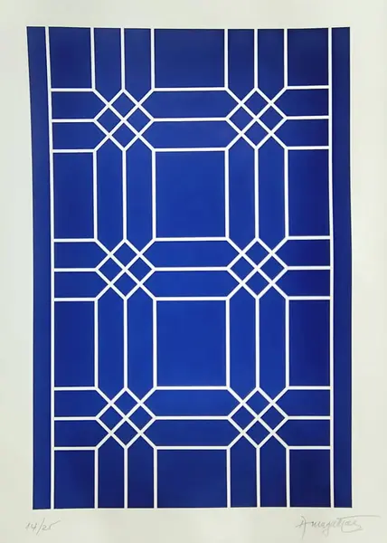 Foto de um(a) ALOÍSIO MAGALHÃES, Composição Azul, serigrafia, 70 x 50cm, assinada, numerada 14 de 25, sem moldura, da categoria de Serigrafia. Aloísio Magalhães (1927–1982) foi um artista brasileiro, designer gráfico e gestor cultural considerado o pioneiro na... Vendido no marketplace Trésors.