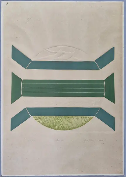 Foto de um(a) Lyria Palombini - Gravura em relevo "Mutação", assinada e datada de 1974, em papel com marca d'água medido 70 x 49 cm e sem moldura, da categoria de Serigrafia. Vendido no marketplace Trésors.