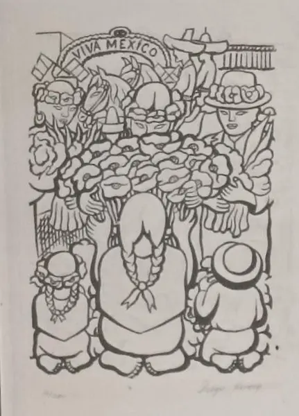 Foto de um(a) Diego Rivera, gravura 42 x 32 cm, com moldura e assinada à mão, da categoria de Serigrafia. Mostrado de uma perspectiva diferente. Vendido no marketplace Trésors.