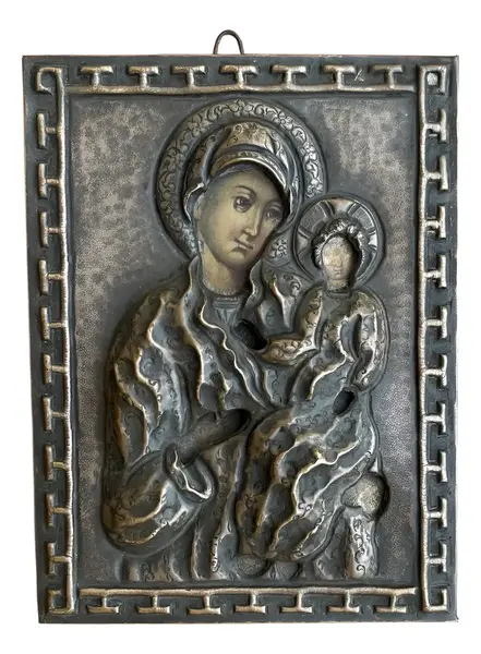 Foto de um(a) Arte Sacra Antigo E Raro Ícone Turco Perpétuo Socorro, da categoria de Objetos religiosos e espirituais. Antigo e raro ícone turco de Nossa Senhora do Perpétuo Socorro. Peça artística, e toda original, ricamente feita à mão em... Vendido no marketplace Trésors.