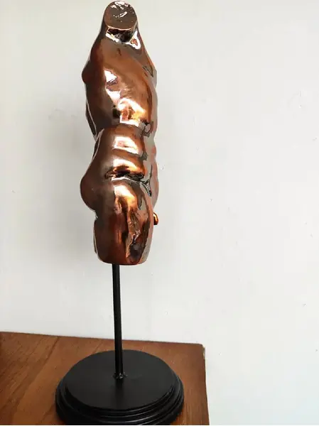 Foto de um(a) Torso Masculino Resina e Pedra Sabão, da categoria de Escultura. Torso masculino em resina italiana, expessurada em cobre com polioretano, base em ferro com pedra sabão ebanizada. A: 49,5... Mostrado de uma perspectiva diferente. Vendido no marketplace Trésors.