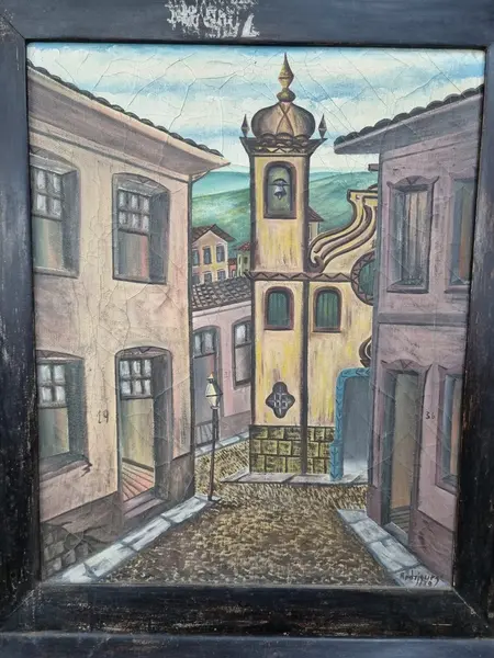 Foto de um(a) Quadro de Casarão - OST 59 x 69 cm, da categoria de Pinturas. òleo sobre tela, moldura madeira dimensões: 59cm L x 69cm A. Mostrado de uma perspectiva diferente. Vendido no marketplace Trésors.