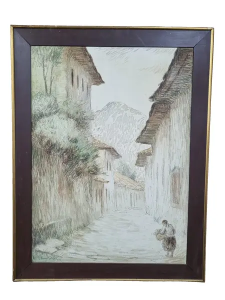 Foto de um(a) Quadro Mulher e caminhos 66 cm x 86 cm - OST 1972 - Theodoro Benedito Meirelles Freite, da categoria de Pinturas. O.S.T 1972- Artista- Theodoro Benedito Meirelles Freite ( 1916-2009) dimensões: 66 cm L x 86 cm A. Vendido no marketplace Trésors.