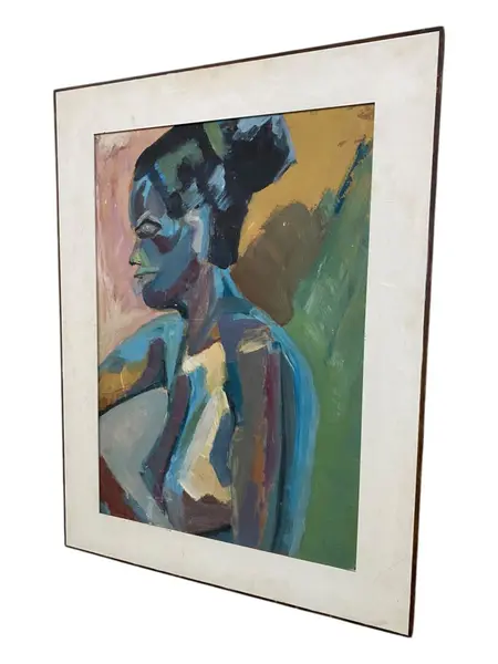 Foto de um(a) Quadro Mulher OSE - 69 cm x 89cm, da categoria de Pinturas. Pintura óleo sobre eucatex - Artista desconhecido DIMENSÕES: 69cm L x 89cm A. Mostrado de uma perspectiva diferente. Vendido no marketplace Trésors.