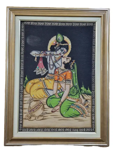 Foto de um(a) Quadro Tecido Indiano - 53 cm x 71 cm, da categoria de Arte têxtil. Moldura em madeira e técnica mista sobre tecido de algodão, antiga. dimensões: 53cm L x 71A. Vendido no marketplace Trésors.