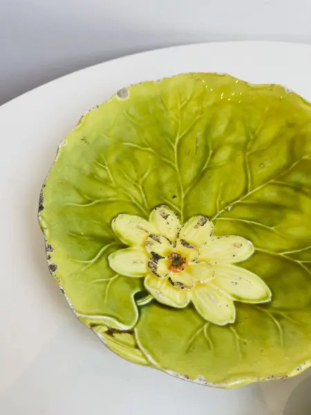 Foto de um(a) Pratos em cerâmica vitrificada formato vitória régia, da categoria de Pratos Decorativos. Maravilhosos pratos em cerâmica vitrificada, no formato de vitória régia. Os dois estão com lascados e marcas do tempo e... Mostrado de uma perspectiva diferente. Vendido no marketplace Trésors.