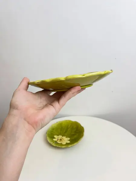 Foto de um(a) Pratos em cerâmica vitrificada formato vitória régia, da categoria de Pratos Decorativos. Maravilhosos pratos em cerâmica vitrificada, no formato de vitória régia. Os dois estão com lascados e marcas do tempo e... Mostrado de uma perspectiva diferente. Vendido no marketplace Trésors.