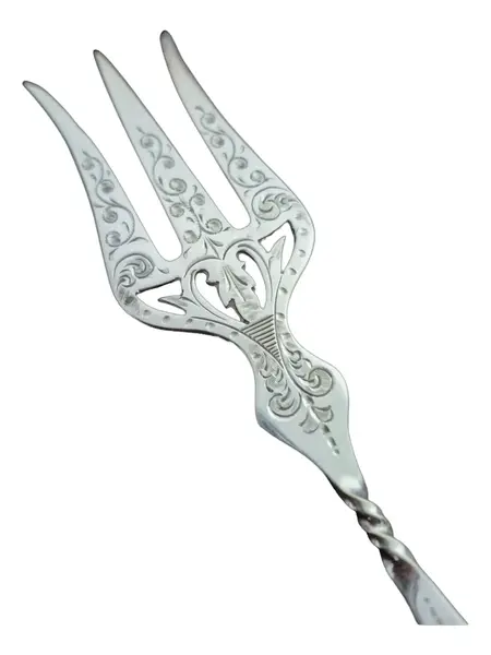 Foto de um(a) Garfo para carne - Inglaterra, modelo serviço, da categoria de Garfos. Uma Janela para a Etiqueta e o Design de Época Antigo garfo de serviço para carne em metal prateado e cabo de osso.Mede: 21... Mostrado de uma perspectiva diferente. Vendido no marketplace Trésors.