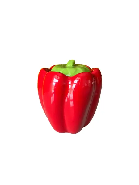 Foto de um(a) ​Pote com tampa em cerâmica formato pimentão, da categoria de Garrafas, potes e jarros. Pote com tampa em cerâmica. Possui lascado interno na tampa como mostrado nas fotos. Medidas: 12x10cm. Vendido no marketplace Trésors.