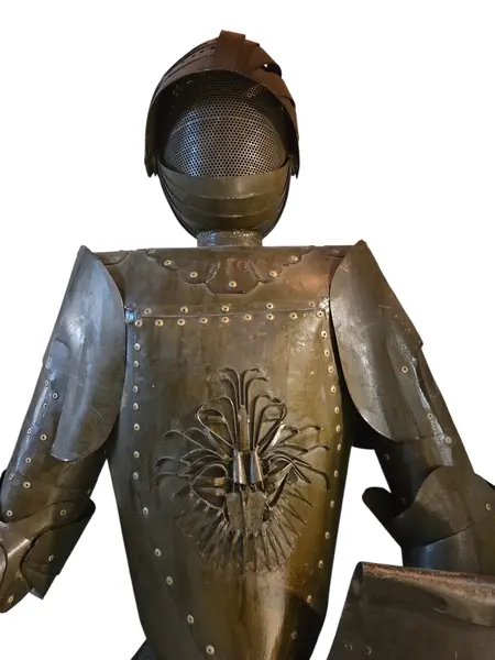 Foto de um(a) Armadura Medieval em Tamanho Real – Latão Envelhecido com Escudo e Elmo Articulado, da categoria de Armas e armaduras. Transforme qualquer ambiente em um verdadeiro cenário histórico com esta magnífica armadura em tamanho real. Confeccionada... Mostrado de uma perspectiva diferente. Vendido no marketplace Trésors.