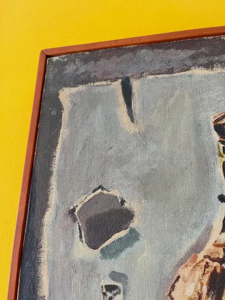 Foto de um(a) Pintura em ​óleo sobre tela emoldurado em madeira nobre, da categoria de Pinturas. Óleo sobre tela emoldurado em madeira nobre. Leva marcas do tempo e uso. Medidas: 43x34cm. Mostrado de uma perspectiva diferente. Vendido no marketplace Trésors.