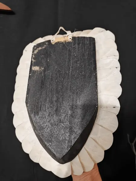 Foto de um(a) Máscara Indigena Confeccionada com Escamas de Pirarucu, Dentes de Piranhas e Sementes, Déc 1980, da categoria de Escultura. Arte indígena: máscara confeccionada com escamas de pirarucu, dentes de piranhas e sementes. Década de 1980. 34cm de altura... Mostrado de uma perspectiva diferente. Vendido no marketplace Trésors.