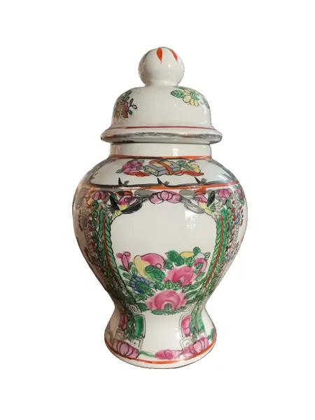 Foto de um(a) Antigo Pequeno Potiche Oriental Em Porcelana Chinesa, da categoria de Vasos e recipientes. Pequeno potiche oriental, porcelana artística pintado à mão. Medidas 15x8cm. Vendido no marketplace Trésors.