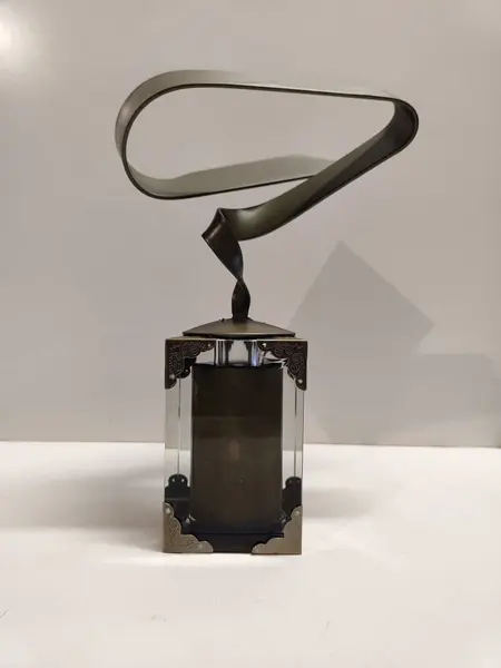 Foto de um(a) Escultura Orgânica Ferro e Vidro, Anos 2000, da categoria de Escultura. Escultura orgânica com suas formas curvas fluidas em ferro com acabamento em pátina bronze. Sobre pedestal em vidro... Mostrado de uma perspectiva diferente. Vendido no marketplace Trésors.