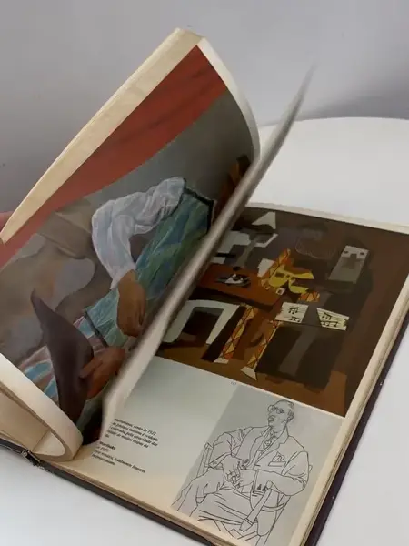 Foto de um(a) Livro capa dura em português - Picasso - 1981, da categoria de Livros. Livro capa dura em português, de 1981, muito ilustrado a cores, sobre as obras de Picasso. Marcas do tempo e uso. 150... Mostrado de uma perspectiva diferente. Vendido no marketplace Trésors.