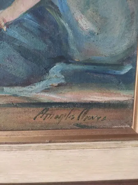 Foto de um(a) Óleo sobre Tela Amarílis Chaves 80'S, da categoria de Pinturas. Quadro óleo sobre tela moldura original da época e de artista brasileira radicada em minas gerais. Autora: Amarílis Chave.... Mostrado de uma perspectiva diferente. Vendido no marketplace Trésors.