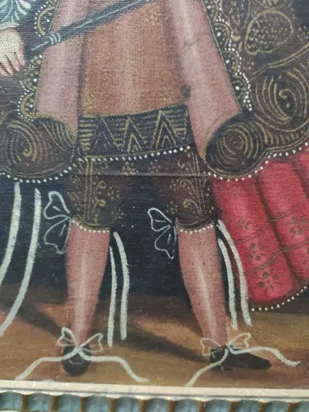 Foto de um(a) Quadro Cusquenho São Miguel, Década de 1970, da categoria de Pinturas. Quadro cusquenho com representação de são miguel com vestes renascentistas em óleo sobre tela, e moldura entalhada em... Mostrado de uma perspectiva diferente. Vendido no marketplace Trésors.