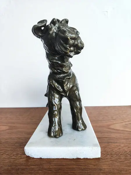 Foto de um(a) Escultura Schnauzer Cerâmica e Mármore, da categoria de Escultura. Schnauzer em cerâmica com pátina bronze e banho de vidro líquido (resina), base em mármore branco. Peça única pelo designer... Mostrado de uma perspectiva diferente. Vendido no marketplace Trésors.