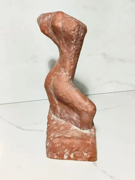 Foto de um(a) Escultura Torso Feminino, da categoria de Escultura. Escultura de um torso feminino em terracota com pátina branca e base trapezoidal. Não identificado o nome do artista. A: 19... Mostrado de uma perspectiva diferente. Vendido no marketplace Trésors.