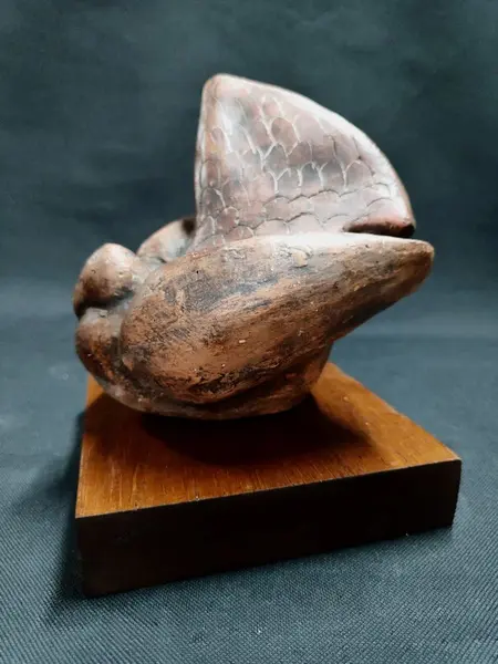 Foto de um(a) Escultura Pombo em Terracota e Madeira, Década de 1980, da categoria de Escultura. Escultura de um pombo em terracota com pátina envelhecida e base em madeira de cedro. Peça única, assinada mas ilegível,... Mostrado de uma perspectiva diferente. Vendido no marketplace Trésors.