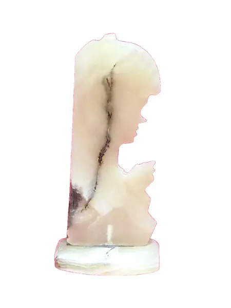 Foto de um(a) Silhueta Madona em Onix Paquistanês, Década de 1980, da categoria de Objetos religiosos e espirituais. Silhueta da madona em onix paquistanês, década de 1980. A: 10,5 cm / P: 8 mm / Base: 4,8 x 2,8 cmPeso: 88 g. Vendido no marketplace Trésors.