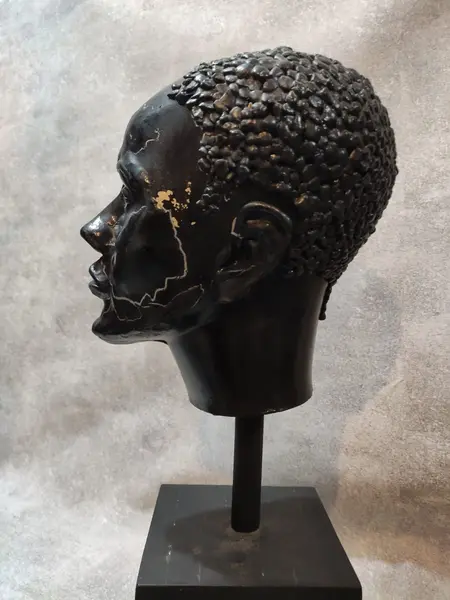 Foto de um(a) Busto Masculino 00'S, da categoria de Escultura. Busto masculino em técnica mista com pátina preta craquelada e base em madeira ebanizada, década de 2000 peça única pelo... Mostrado de uma perspectiva diferente. Vendido no marketplace Trésors.