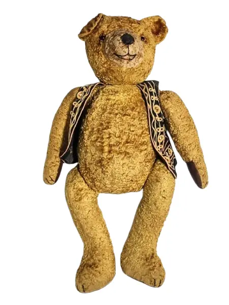 Foto de um(a) Teddy Bear Astracã, Década de 1950, da categoria de Bichos de pelúcia. Urso dos anos 1950 revestido de astracã com enchimento de palha, couro e com olhos de vidro. Uma peça colecionável. A: 76 cm... Vendido no marketplace Trésors.