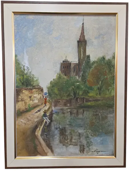 Foto de um(a) Quadro Pintura Óleo Sobre Tela 1963 "Margens do Rio" – Assinado, da categoria de Pinturas. Vendido no marketplace Trésors.