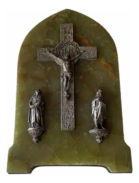 Foto de um(a) Arte Sacra Antigo Raro Cristo Crucifixo Pedra Ônix E Prata, da categoria de Objetos religiosos e espirituais. Antigo e excepcional crucifixo de parede com base em pedra ônix e metais nobres, bronze no fundo e imagens em prata. Peça... Vendido no marketplace Trésors.