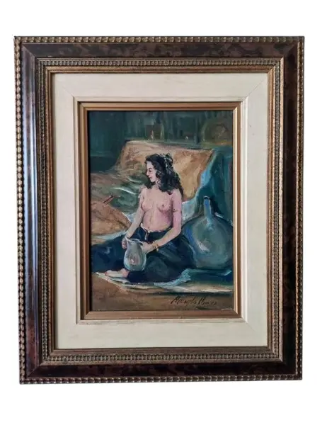 Foto de um(a) Óleo sobre Tela Amarílis Chaves 80'S, da categoria de Pinturas. Quadro óleo sobre tela moldura original da época e de artista brasileira radicada em minas gerais. Autora: Amarílis Chave.... Vendido no marketplace Trésors.