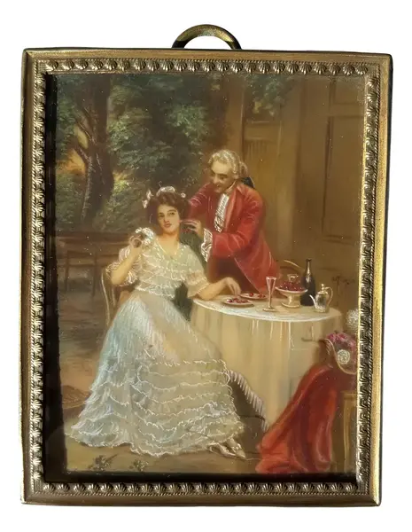 Foto de um(a) Antigo Raro Portrait Quadrinho Camafeu Italiano Pintado Mão, da categoria de Pinturas. Antigo portrait camafeu ricamente pintado à mão. Reparem nos detalhes da pintura, muita riqueza de detalhes. Moldura em... Vendido no marketplace Trésors.