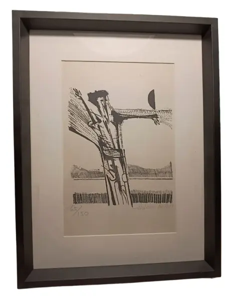 Foto de um(a) litografia original de ademir martins, datada de 1977. obra numerada 65/150, assinada à mão pelo artista. acompanha moldura nova na cor preta. peça usada em ótimo estado de conservação. medidas: 43cm x 32cm., da categoria de Serigrafia. litografia original de ademir martins, datada de 1977. obra numerada 65/150, assinada à mão pelo artista. acompanha moldura... Vendido no marketplace Trésors.