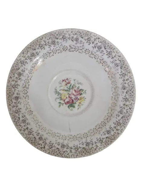 Foto de um(a) Belo prato de sobremesa decorativo EUA, da categoria de Pratos Decorativos. Lindo prato antigo de porcelana de design clássico e romântico, produzido nos EUA, caracterizado por uma aba larga decorada... Vendido no marketplace Trésors.