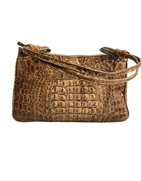 Foto de um(a) Bolsa Caramel Croco Anos 70, da categoria de Bolsas. Bolsa e alças em couro de crocodilo na cor caramelo, década de 1970. A: 22 cm L: 35 cm P: 8 cm Peso: 550 g. Vendido no marketplace Trésors.