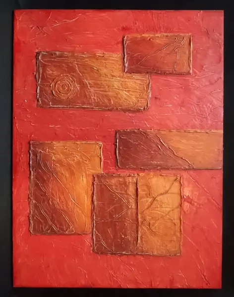 Foto de um(a) Acrílico Red Geométrico, da categoria de Pinturas. Quadro geométrico em acrílico texturizado sobre tela. Artista catarinense fabiana de paris. A: 80 cm L: 60 cm. Mostrado de uma perspectiva diferente. Vendido no marketplace Trésors.