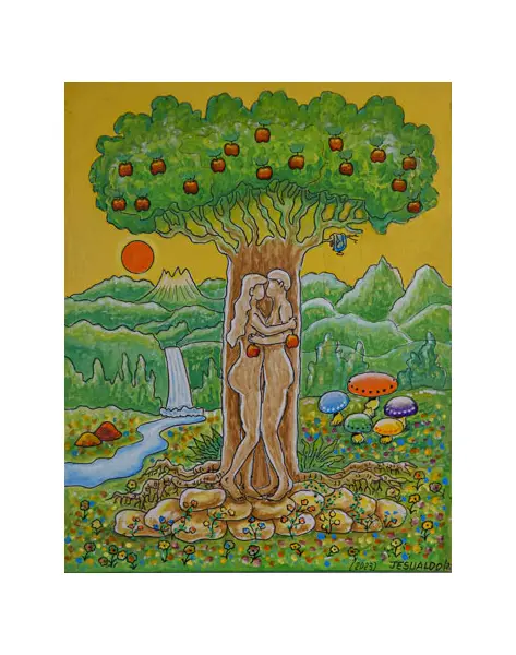 Foto de um(a) Jesualdo, Maçã do amor é uma acrílica sobre tela medindo 50 x 40 cm, datado de 2023 e assinado à mão, da categoria de Pinturas. Vendido no marketplace Trésors.