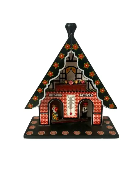 Foto de um(a) Casinha do tempo em madeira, da categoria de Casas de bonecas. Casinha do tempo em madeira com termômetro para paredeMede: 15 x 17cm. Vendido no marketplace Trésors.