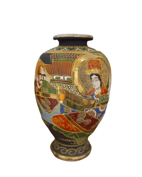 Foto de um(a) Antigo Raro Vaso Jarro Oriental Porcelana Japonesa Satsuma, da categoria de Vasos. ~ Satsuma ~Antigo e raro vaso bojudo em porcelana artística japonesa, ricamente pintado à mão. Decoração típica com figuras... Vendido no marketplace Trésors.