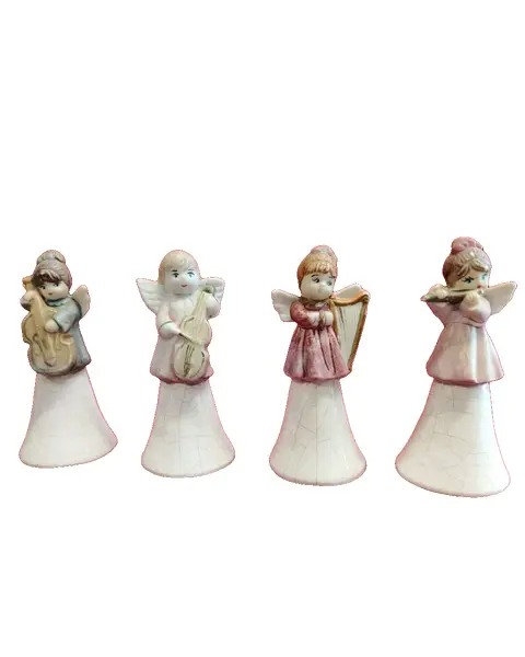Foto de um(a) Combo 4 Sinetas Anjinhos em Cerâmica, da categoria de Outros colecionáveis. Combo de sinetas de mesa com anjos de porcelana na haste, sino em cerâmica branca craqueladas e badalo com pérola e corrente... Vendido no marketplace Trésors.