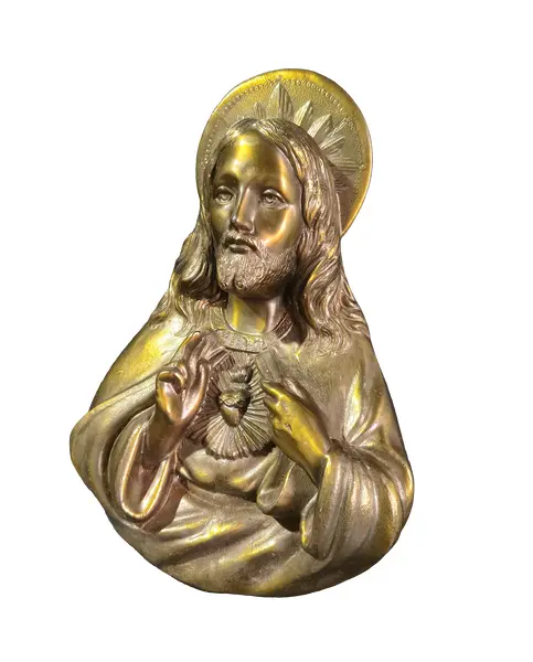 Foto de um(a) Imagem de Jesus em metal para pendurar, da categoria de Objetos religiosos e espirituais. Linda imagem do Sagrado Coração de Jesus em metal envelhecido para pendurar na parede. Rica em detalhes e expressão. Mede:A... Vendido no marketplace Trésors.