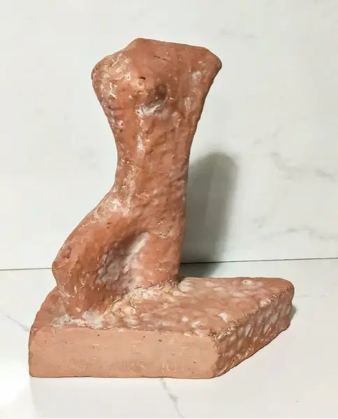 Foto de um(a) Escultura Torso Feminino, da categoria de Escultura. Escultura de um torso feminino em terracota com pátina branca e base trapezoidal. Não identificado o nome do artista. A: 19... Mostrado de uma perspectiva diferente. Vendido no marketplace Trésors.