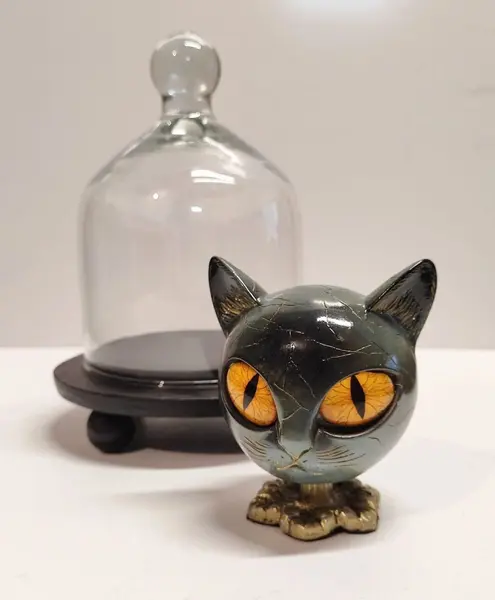 Foto de um(a) Escultura Cabeça Gato Egípcio, Peça Única, Década de 2000, da categoria de Escultura. Cabeça de gato egípcio com base dourada em relevo dentro de uma redoma com base em madeira ebanizada, década de 2000 peça... Mostrado de uma perspectiva diferente. Vendido no marketplace Trésors.