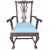 Foto de um(a) Poltrona Chippendale em Imbuia Maciça com Marchetaria e Assento Damasco Azul, da categoria de Poltronas. Exclisiva poltrona de braços (cadeira de mestre) executada em imbuia maciça, combinando com maestria a robustez da... Mostrado de uma perspectiva diferente. Vendido no marketplace Trésors.