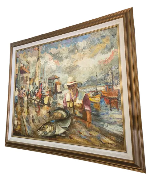 Foto de um(a) Quadro Óleo Sobre Tela "Pescador" - Assinado Por Rogoski, da categoria de Pinturas. Rara e belíssima obra de arte original, executada na técnica óleo sobre tela pelo renomado artista Rogoski. A pintura... Mostrado de uma perspectiva diferente. Vendido no marketplace Trésors.